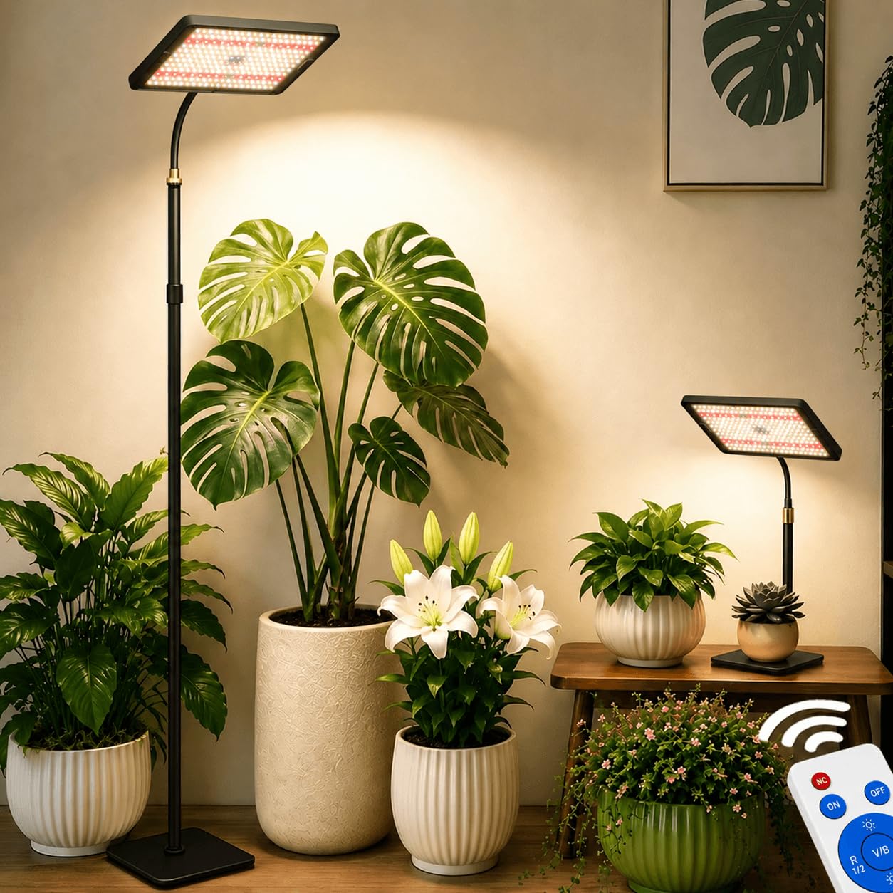 25W Black  LED Grow Lights for Indoor Plants with Stand for Floor and Tabletop | Full Spectrum Plant Lights for Indoor Growing with Timer 4H/8H/12H