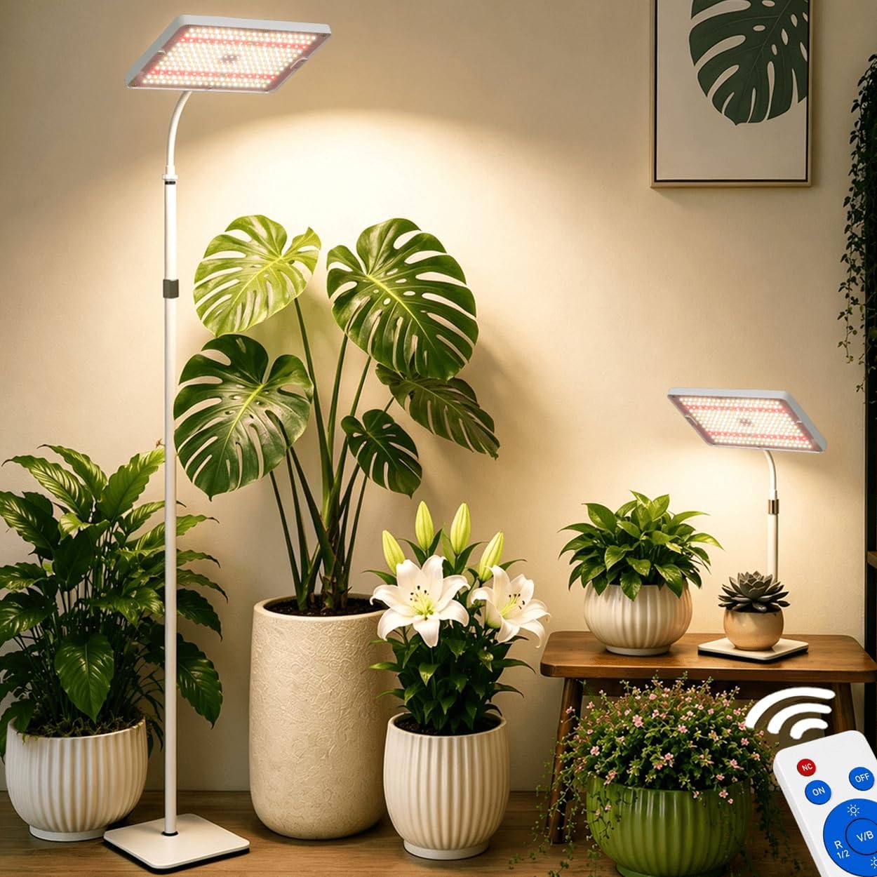 25W LED Grow Lights for Indoor Plants with Stand for Floor and Tabletop | Full Spectrum Plant Lights for Indoor Growing with Timer 4H/8H/12H